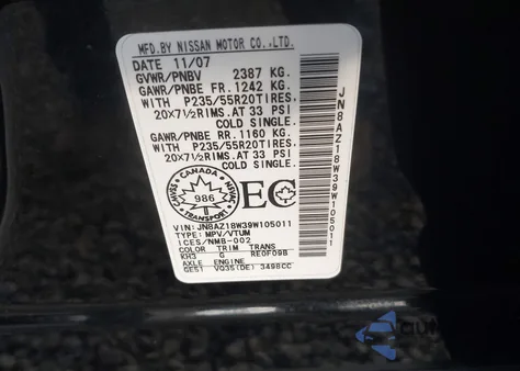 2009 Nissan Murano Le from USA, damaged, VIN JN8AZ18W39W105011